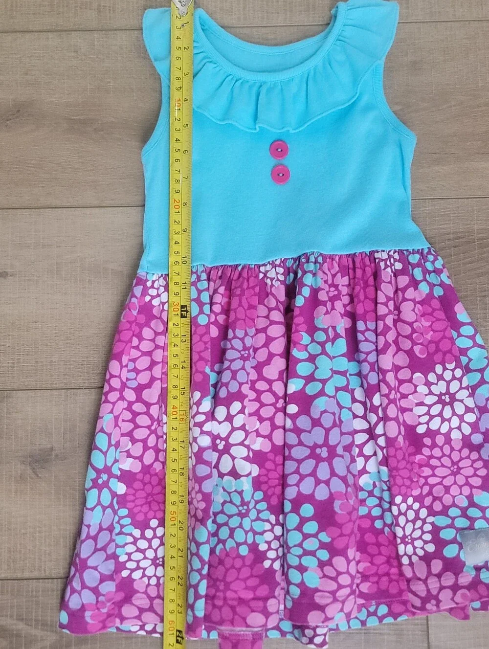 Eleanor Rose Girls Cotton Spandex Blue Purple Floral Ruffle Twirl Dress Size 5-6
